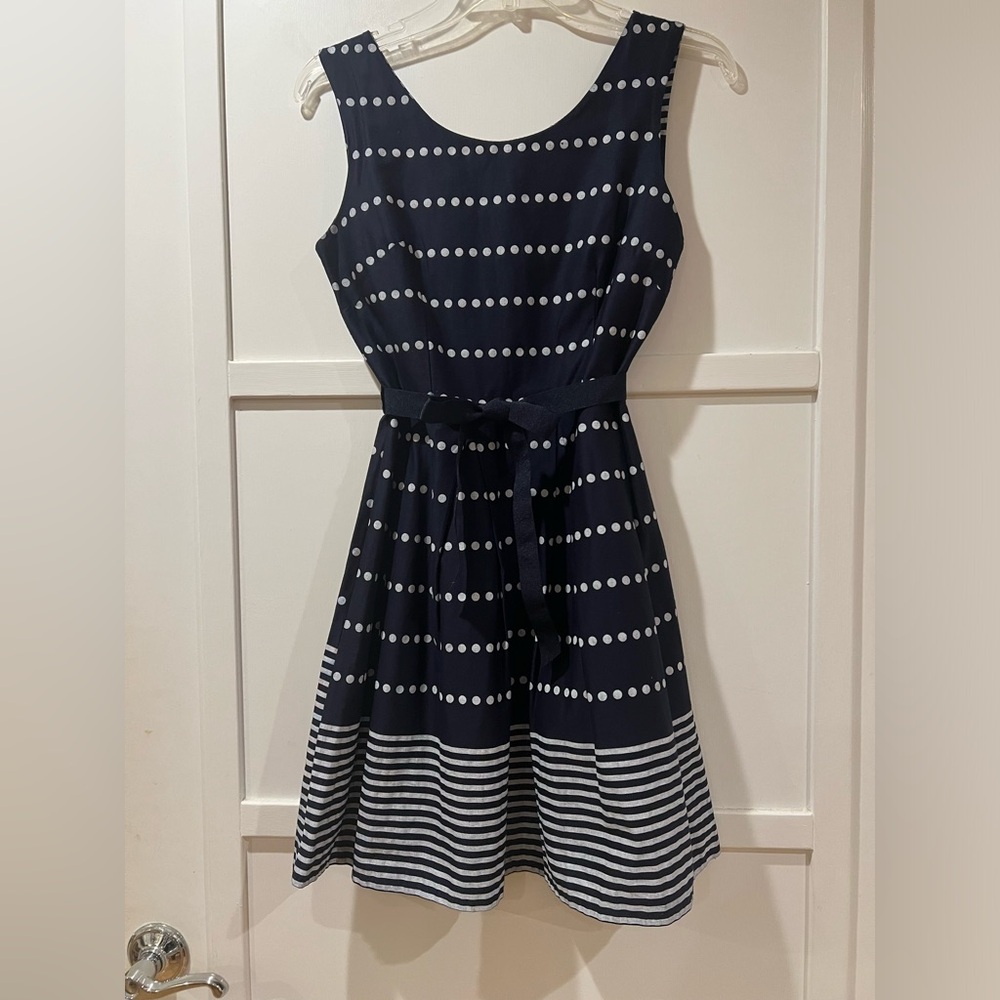 Pronto Moda Italy Striped and Polka dot Dress with Ribbon Belt S